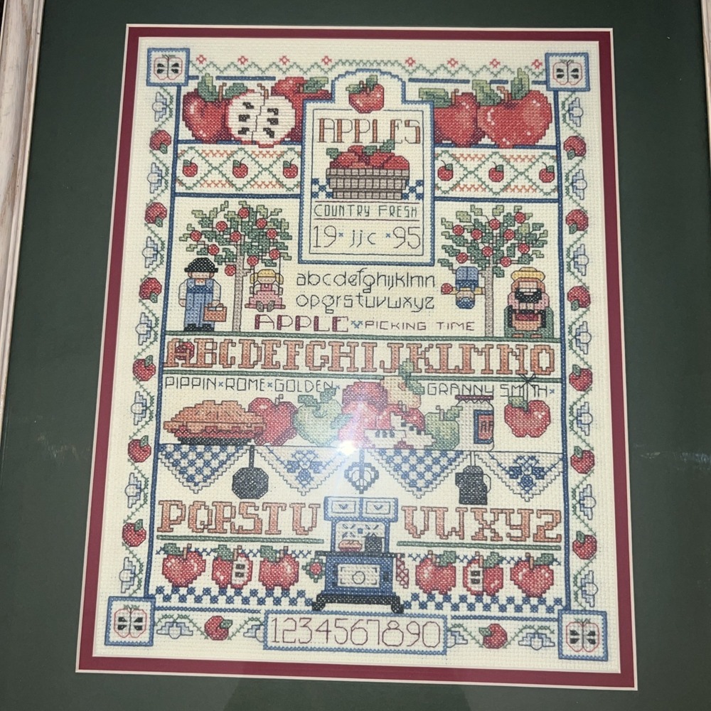 Vintage Handmade Apples and ABCs 1995 Crossstitch Picture 19 X 15